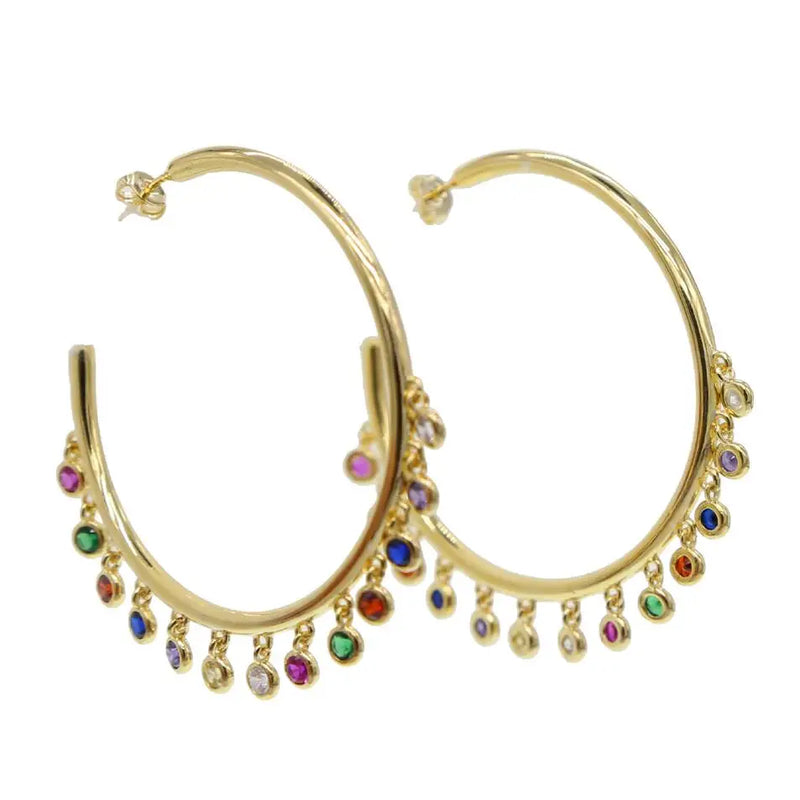 BOHO 45mm Hoop Earrings Colorful CZ Setting Gorgeous Jewelry