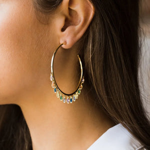 BOHO 45mm Hoop Earrings with Rainbow CZ Bezel Setting