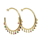 BOHO 45mm Hoop Earrings with Rainbow CZ Bezel Setting