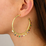 BOHO 45mm Hoop Earrings with Rainbow CZ Bezel Setting