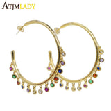 BOHO 45mm Hoop Earrings with Rainbow CZ Bezel Setting