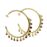 BOHO 45mm Hoop Earrings with Rainbow CZ Bezel Setting