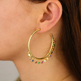 BOHO 45mm Hoop Earrings Colorful CZ Setting Gorgeous Jewelry