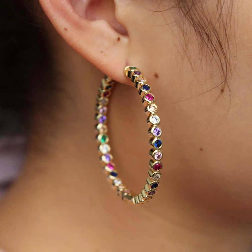BOHO Big Hoop Earring Colorful Cubic Zirconia European Women