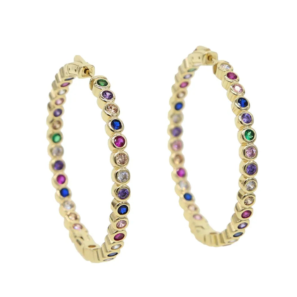 BOHO Big Hoop Earring Colorful Cubic Zirconia European Women