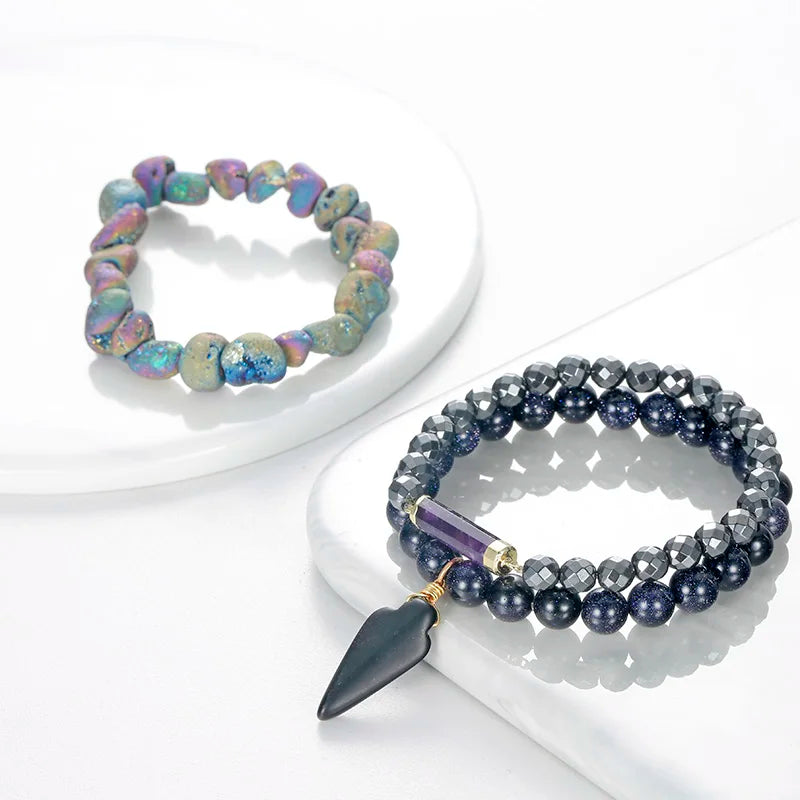 BOJIU 3 Pcs/Set Grey Crystal Bracelets Arrow Bracelet Sets For Women BCSET76