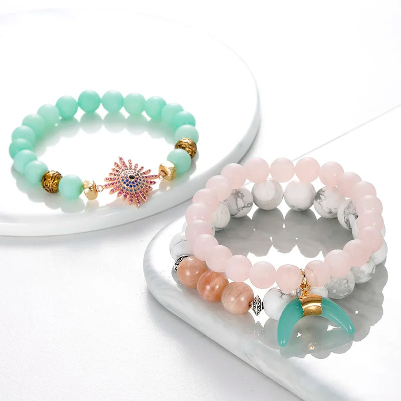 BOJIU Charm Romantic Bracelets Crystal Stone Bracelet Set BCSET70