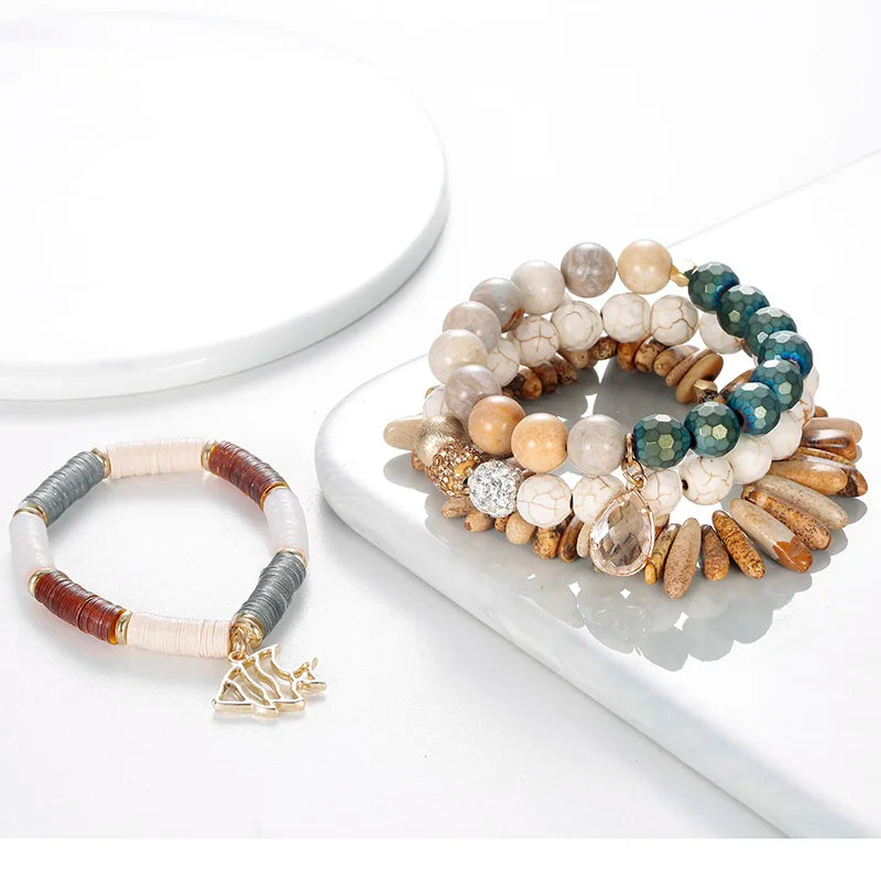 BOJIU Bohemian Bracelet Set Natural Stone Beaded Bracelet BCSET87