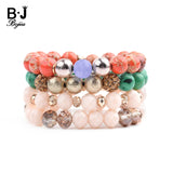 BOJIU 4 Pcs Natural Turquoise Orange Stone Bracelets BCSET264
