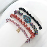 BOJIU 4 Pcs/Set Purple Crystal Hematite Beads Charm Bracelet BCSET83