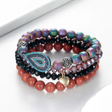 BOJIU 4 Pcs/Set Purple Crystal Hematite Beads Charm Bracelet BCSET83