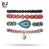 BOJIU 4 Pcs/Set Purple Crystal Hematite Beads Charm Bracelet BCSET83