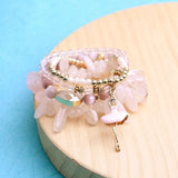 BOJIU 4 Pcs Dancing Girl Charm Bracelets Pink Quartz Cat Eye Crystal Beads
