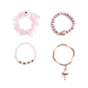 BOJIU 4 Pcs Dancing Girl Charm Bracelets Pink Quartz Cat Eye Crystal Beads