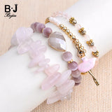 BOJIU 4 Pcs Dancing Girl Charm Bracelets Pink Quartz Cat Eye Crystal Beads