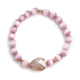 BOJIU 4 Pcs Dancing Girl Charm Bracelets Pink Quartz Cat Eye Crystal Beads