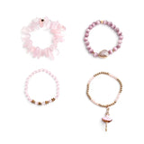BOJIU 4 Pcs Dancing Girl Charm Bracelets Pink Quartz Cat Eye Crystal Beads