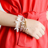 BOJIU 4 Pcs Dancing Girl Charm Bracelets Pink Quartz Cat Eye Crystal Beads