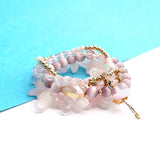 BOJIU 4 Pcs Dancing Girl Charm Bracelets Pink Quartz Cat Eye Crystal Beads