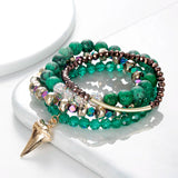 BOJIU 4-Piece Brown Green Crystal Bracelet Set for Women