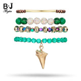 BOJIU 4-Piece Brown Green Crystal Bracelet Set for Women