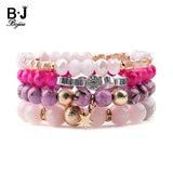 BOJIU 4 Pcs Natural Stone Crystal Bracelets Elastic Beads BCSET254