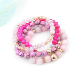 BOJIU 4 Pcs Natural Stone Crystal Bracelets Elastic Beads BCSET254