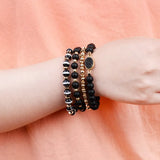 BOJIU Natural Stone Bracelets Set Elastic Oval Druzy Agates Hematite Beads