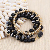 BOJIU Natural Stone Bracelets Set Elastic Oval Druzy Agates Hematite Beads