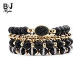 BOJIU Natural Stone Bracelets Set Elastic Oval Druzy Agates Hematite Beads