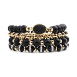 BOJIU Natural Stone Bracelets Set Elastic Oval Druzy Agates Hematite Beads