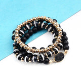 BOJIU Natural Stone Bracelets Set Elastic Oval Druzy Agates Hematite Beads