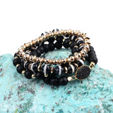 BOJIU Natural Stone Bracelets Set Elastic Oval Druzy Agates Hematite Beads