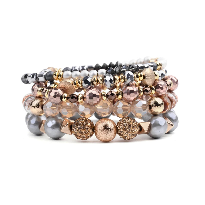 BOJIU 5 Pcs/Set Natural Stone Bracelets Crystal Hematite Jewelry BCSET289