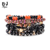 BOJIU 5 Pcs Multilayer Crystal Charm Bracelets Orange Gray Purple Heart Ball