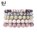 BOJIU 5 Pcs Natural Stone Bead Bracelet Set for Women Classic Boho Jewelry
