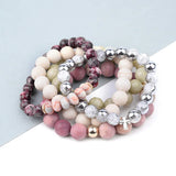 BOJIU 5 Pcs Natural Stone Bead Bracelet Set for Women Classic Boho Jewelry