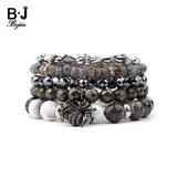 BOJIU 5Pcs/Set Boho Spider Charm Bracelet Hematite Crystal Beads Bracelets Femme