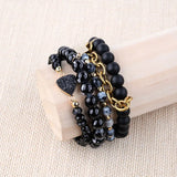 BOJIU Heart Druzy Bracelet | Stone Crystal Beaded Charm Bracelet Set