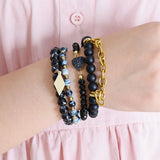 BOJIU Heart Druzy Bracelet | Stone Crystal Beaded Charm Bracelet Set