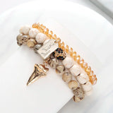 BOJIU Bohemian Charm Bracelet Set Brown Crystal Natural Stone Bracelet