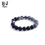 BOJIU Matte Grey Ag. Stone Elastic 10mm Bead Bracelet BC129