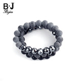 BOJIU Matte Grey Ag. Stone Elastic 10mm Bead Bracelet BC129