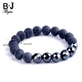 BOJIU Matte Grey Ag. Stone Elastic 10mm Bead Bracelet BC129