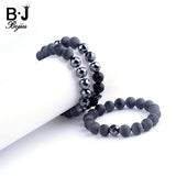 BOJIU Matte Grey Ag. Stone Elastic 10mm Bead Bracelet BC129