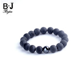 BOJIU Matte Grey Ag. Stone Elastic 10mm Bead Bracelet BC129
