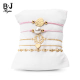 BOJIU Braided Rope Bracelets Set Women Heart Flower Leaf Pearl Charm Bracelet