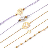 BOJIU Braided Rope Bracelets Set Women Heart Flower Leaf Pearl Charm Bracelet