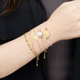 BOJIU Braided Rope Bracelets Set Women Heart Flower Leaf Pearl Charm Bracelet