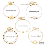 BOJIU Braided Rope Bracelets Set Women Heart Flower Leaf Pearl Charm Bracelet